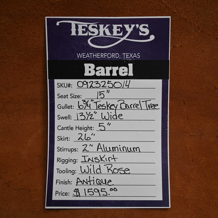 15" TESKEY'S BARREL SADDLE Saddles - New Teskey's Saddlery