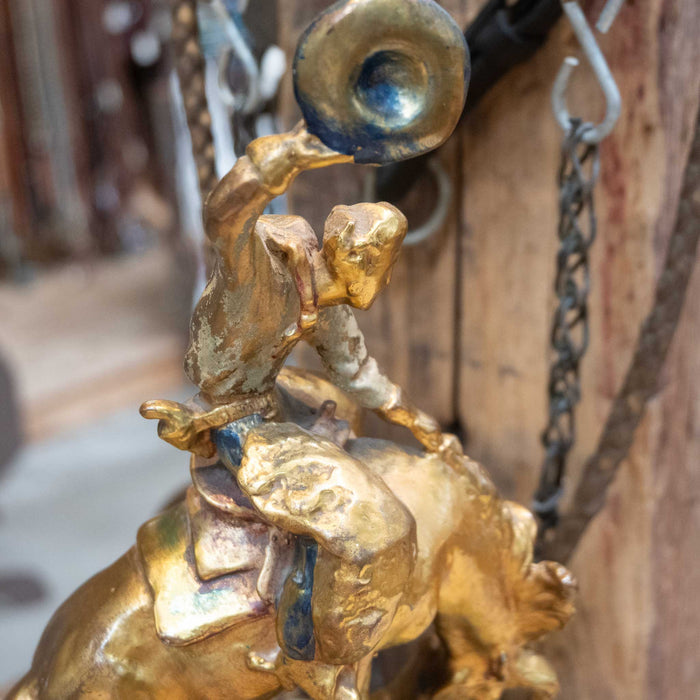 Painted Brass Bronc Sculpture By Paul Herzel