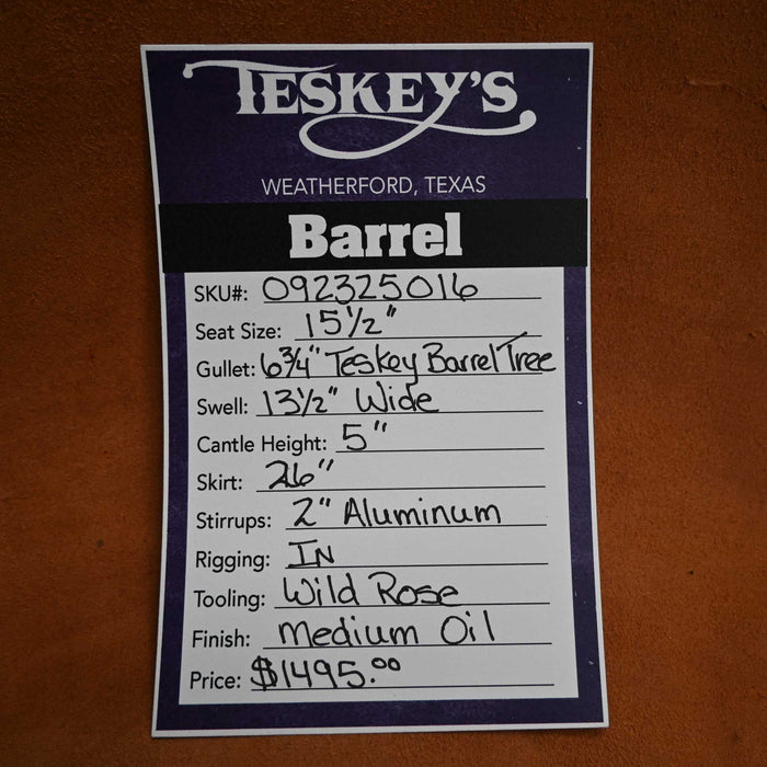 15.5" TESKEY'S BARREL SADDLE Saddles - New Teskey's Saddlery