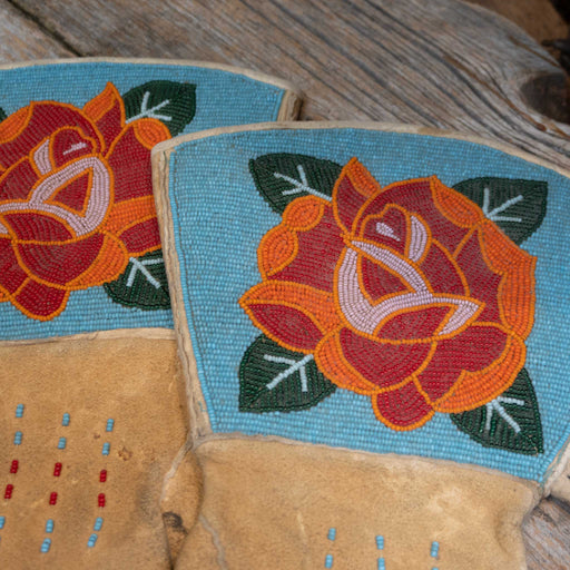Beautiful Vintage Beaded Gauntlets with Traditional Rose Motiff Collectibles MISC