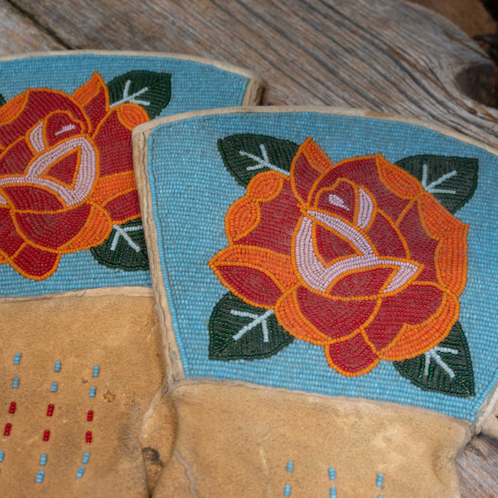 Beautiful Vintage Beaded Gauntlets with Traditional Rose Motiff Collectibles MISC