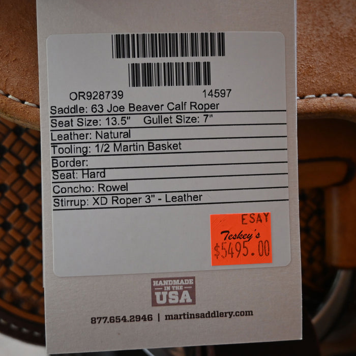13.5" MARTIN JOE BEAVER CALF ROPING SADDLE Saddles - New Martin Saddlery
