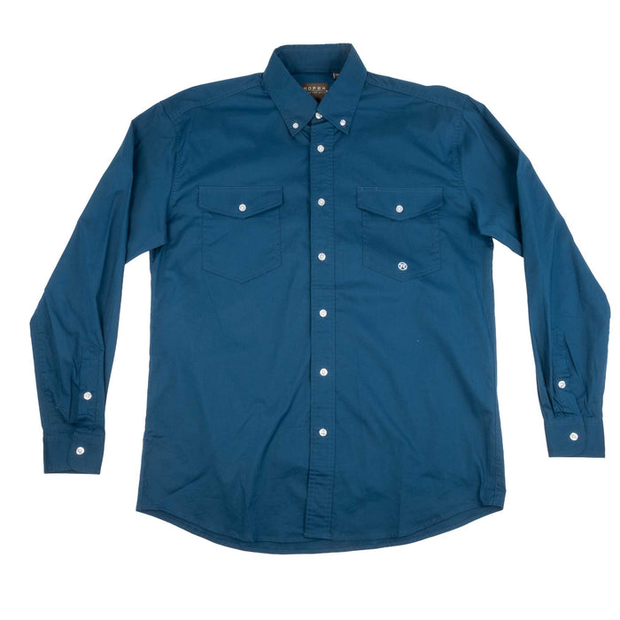 Roper Men's Solid Navy Stretch Poplin Button Down Shirt MEN - Clothing - Shirts - Long Sleeve Roper Apparel & Footwear