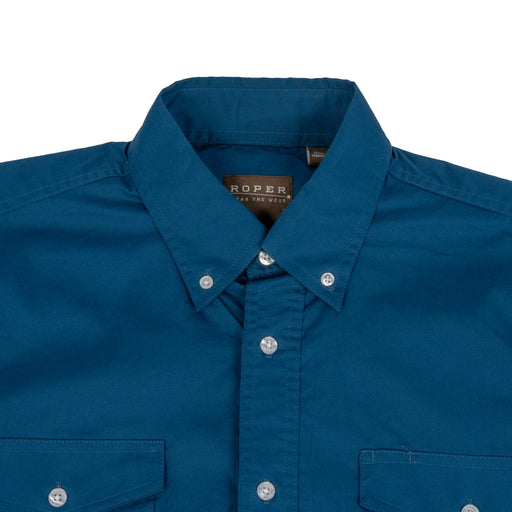 Roper Men's Solid Navy Stretch Poplin Button Down Shirt MEN - Clothing - Shirts - Long Sleeve Roper Apparel & Footwear