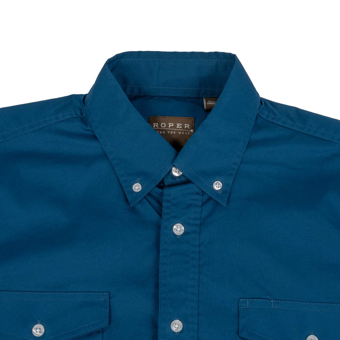 Roper Men's Solid Navy Stretch Poplin Button Down Shirt MEN - Clothing - Shirts - Long Sleeve Roper Apparel & Footwear