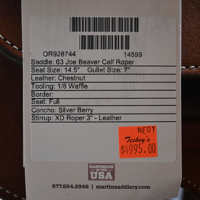 14.5" MARTIN JOE BEAVER CALF ROPING SADDLE Saddles - New Martin Saddlery