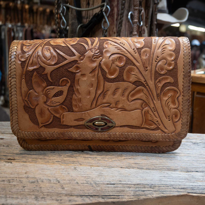 Vintage Carmelita Leather Purse – Hand-Tooled Elk Scene Collectibles Carmelita Leather Goods