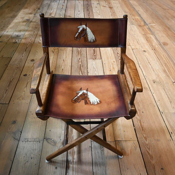 Tooled Leather Folding Director's Chair Collectibles MISC