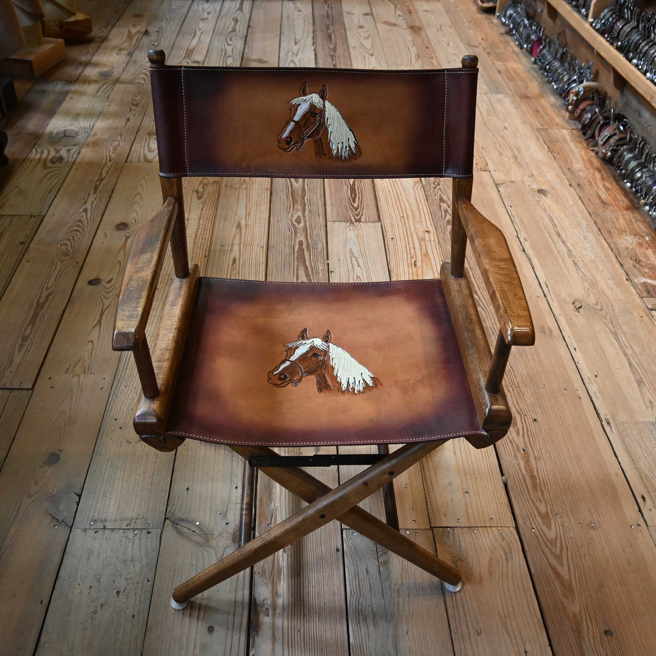 Tooled Leather Folding Director's Chair Collectibles MISC