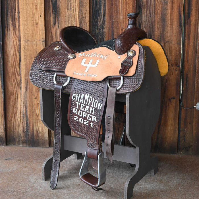 14" USED FLYING J TEAM ROPING SADDLE