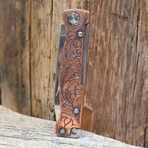 Kamphaus Floral Engraved Copper Boker Pocket Knife Knives Kamphaus