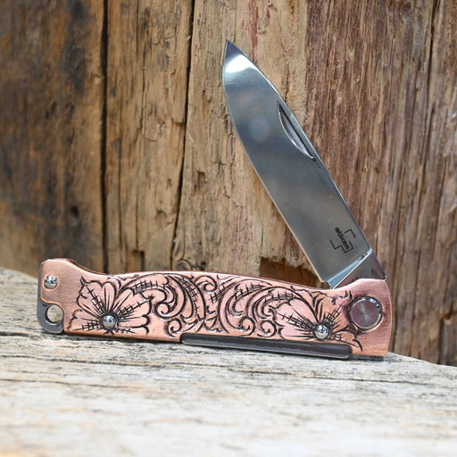 Kamphaus Floral Engraved Copper Boker Pocket Knife Knives Kamphaus