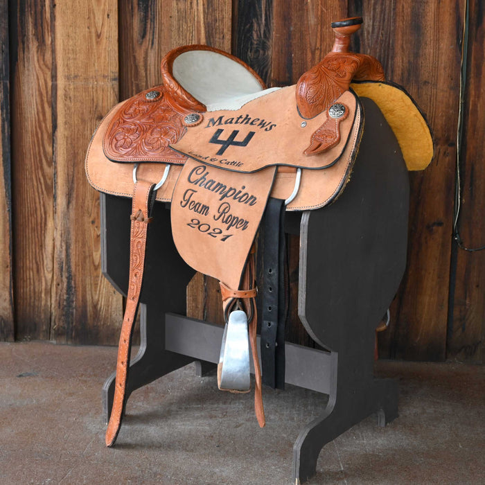 15" USED FLYING J TEAM ROPING SADDLE