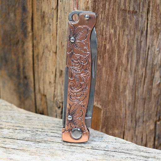 Kamphaus Floral Engraved Copper Boker Pocket Knife Knives Kamphaus