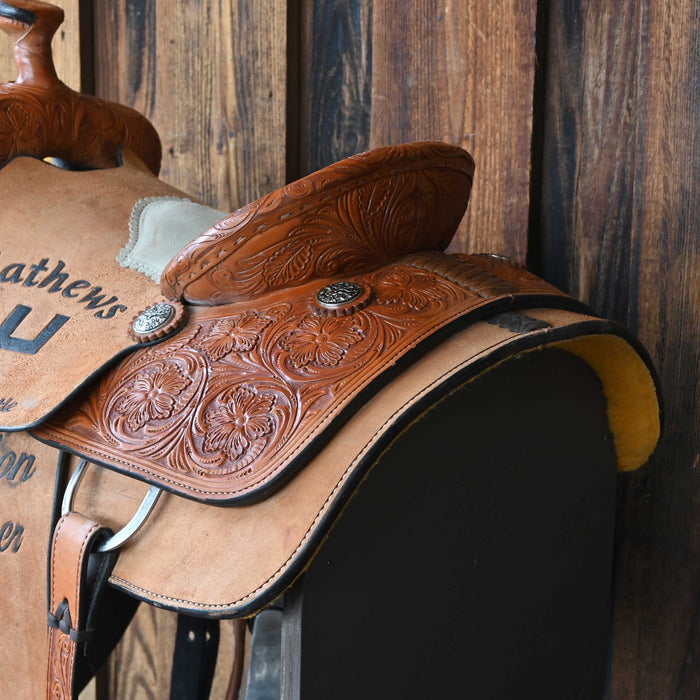 15" USED FLYING J TEAM ROPING SADDLE