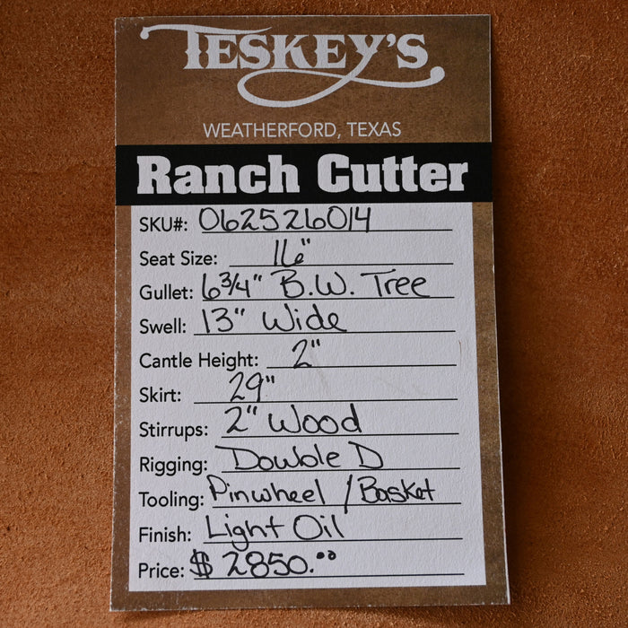 16" TESKEY'S RPO CUTTER RANCH CUTTER SADDLE Saddles - New Teskey's Saddlery