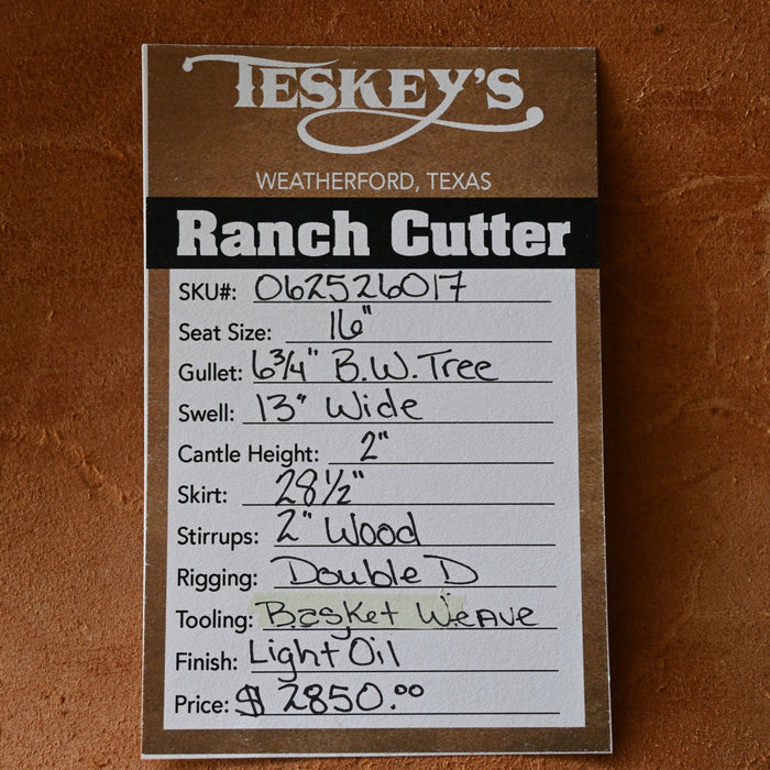 16" TESKEY'S PRO CUTTER RANCH CUTTER SADDLE Saddles - New Teskey's Saddlery