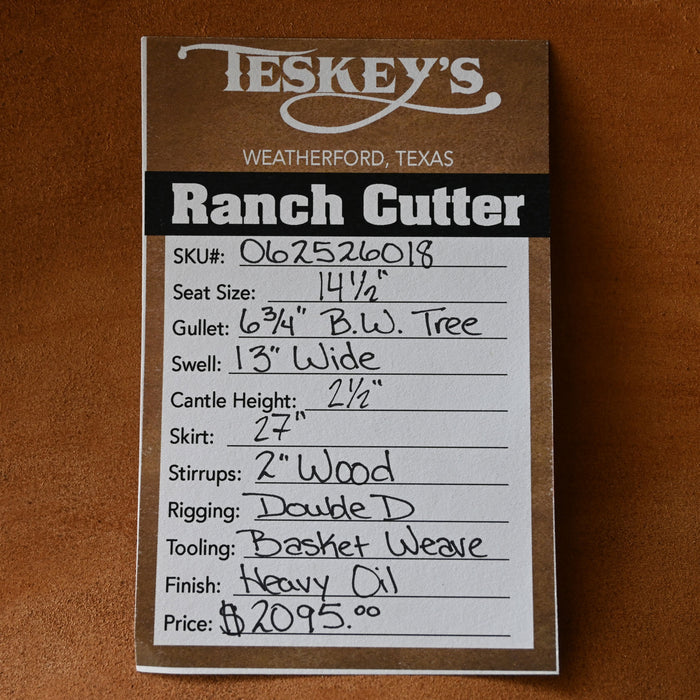 14.5" TESKEY'S RANCH CUTTER SADDLE Saddles - New Teskey's Saddlery