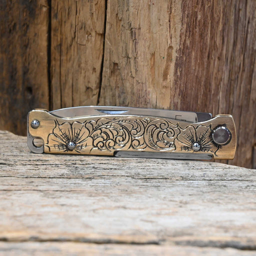 Kamphaus Floral Engraved Brass Boker Pocket Knife Knives Kamphaus