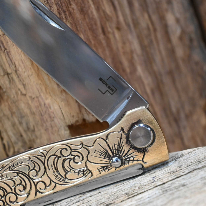 Kamphaus Brass Engraved Boker Pocket Knife