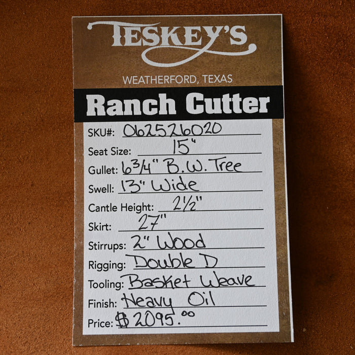 15" TESKEY'S RANCH CUTTER SADDLE Saddles - New Teskey's Saddlery