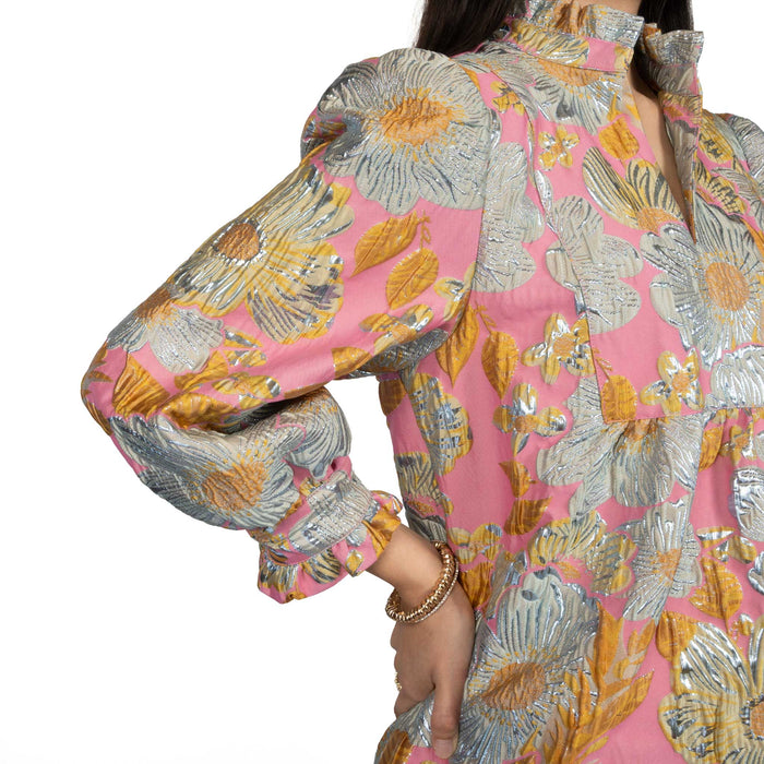 Uncle Frank Floral Ruffled Trim Pink Dress