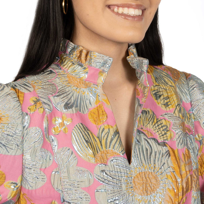 Uncle Frank Floral Ruffled Trim Pink Dress