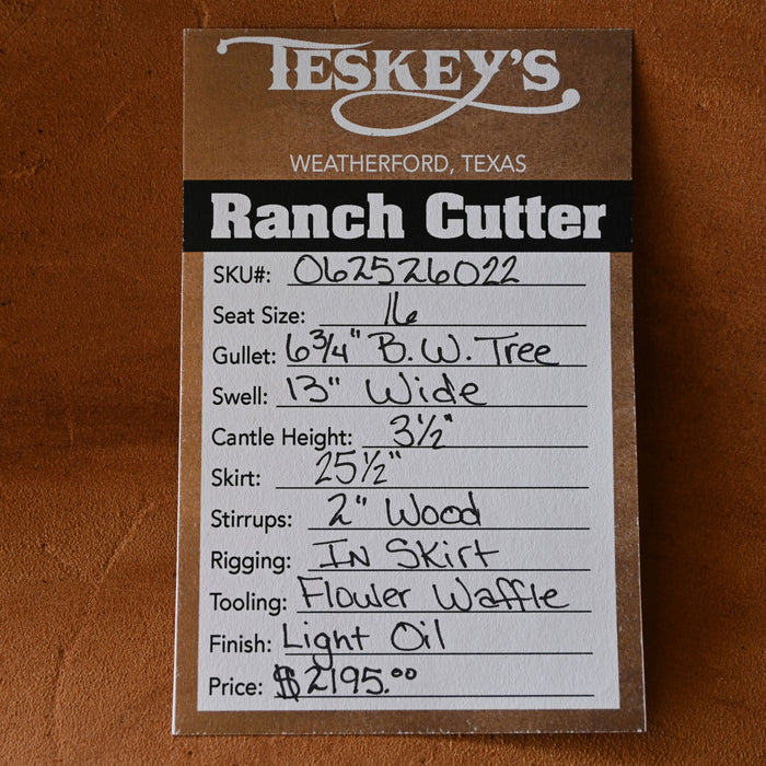 16" TESKEY'S RANCH CUTTER SADDLE Saddles - New Teskey's Saddlery