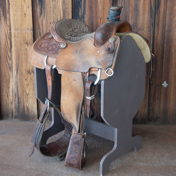 14" USED TRENT WARD PLATINUM TEAM ROPING SADDLE