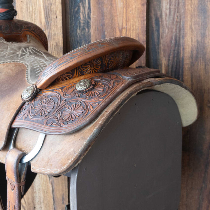 14" USED TRENT WARD PLATINUM TEAM ROPING SADDLE