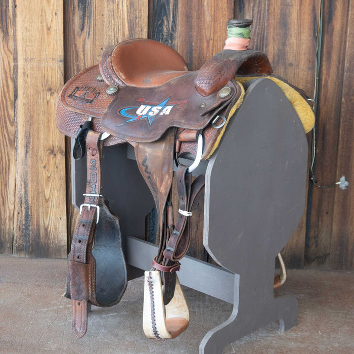15" USED RUNNING P TEAM ROPING SADDLE