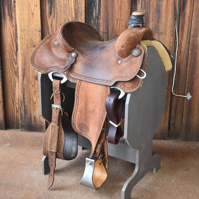 15" USED PATRICK SMITH TEAM ROPING SADDLE Saddles - Used Patrick Smith