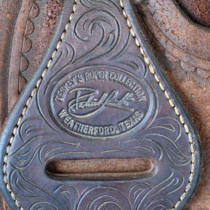 15" USED PATRICK SMITH TEAM ROPING SADDLE Saddles - Used Patrick Smith