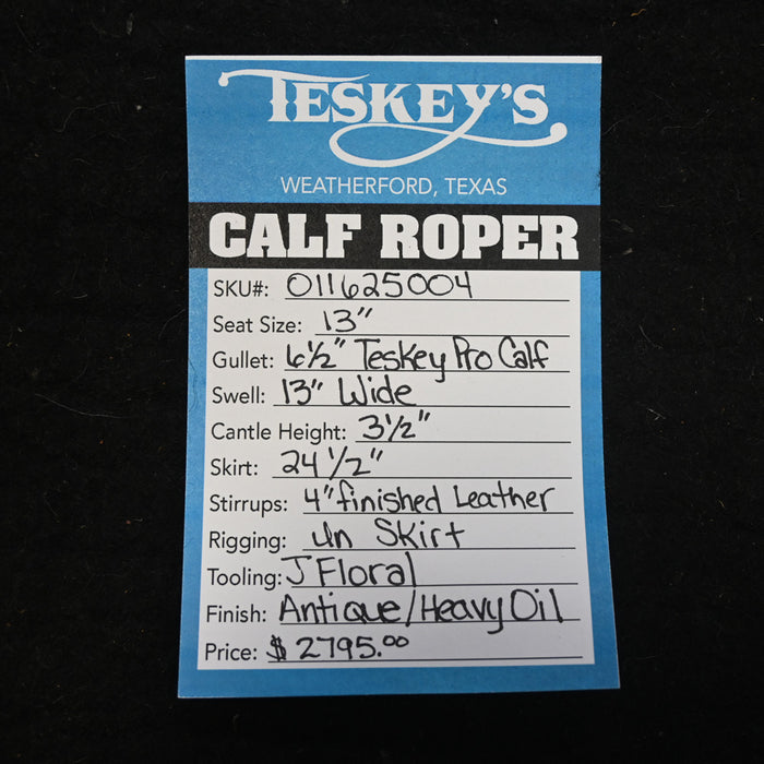 13" TESKEY'S YOUTH CALF ROPING SADDLE Saddles - New Teskey's Saddlery