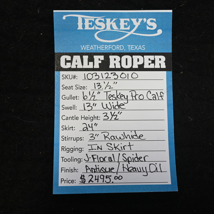 13.5" TESKEY'S ROPING SADDLE Saddles - New Teskey's Saddlery