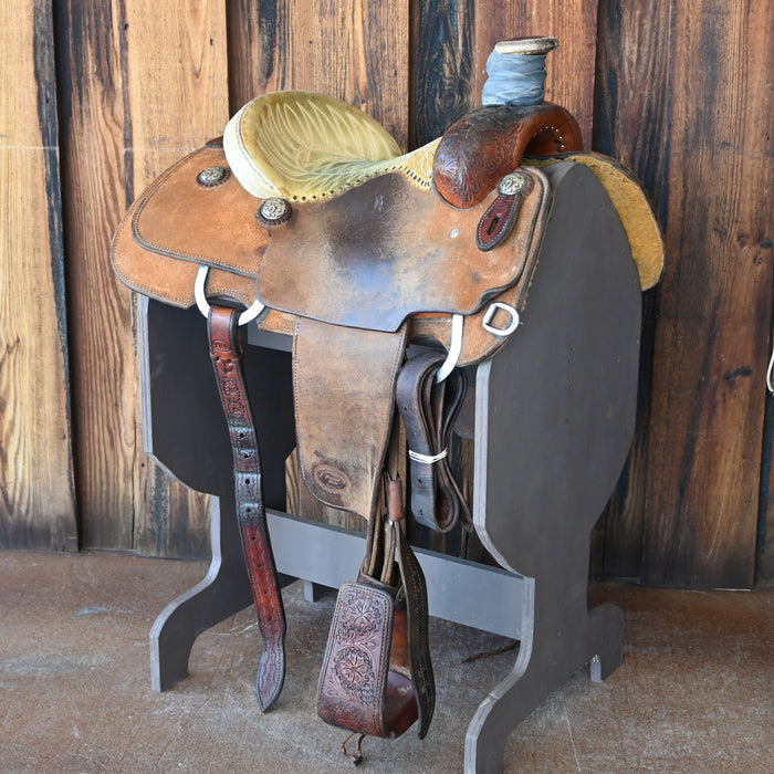 14" USED TRENT WARD TEAM ROPING SADDLE