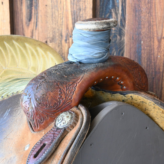 14" USED TRENT WARD TEAM ROPING SADDLE