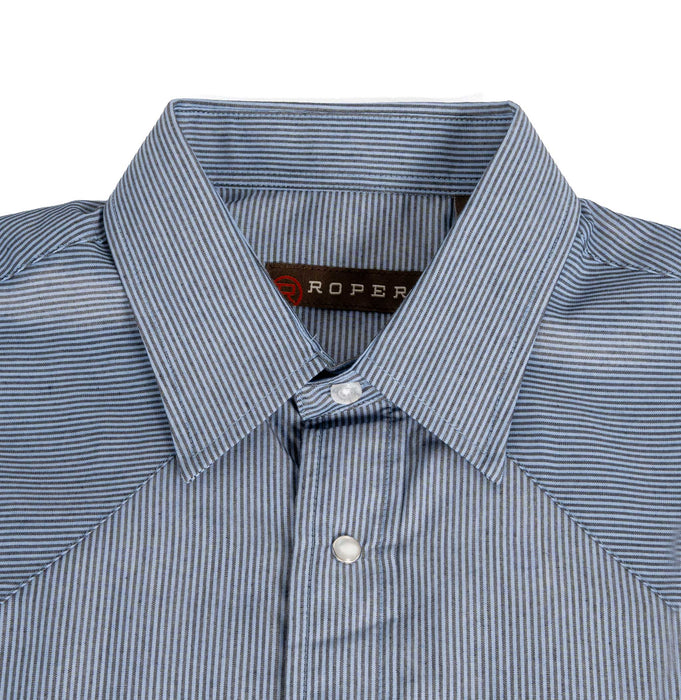 Roper Men's Blue Stripe Pearl Snap Western Shirt