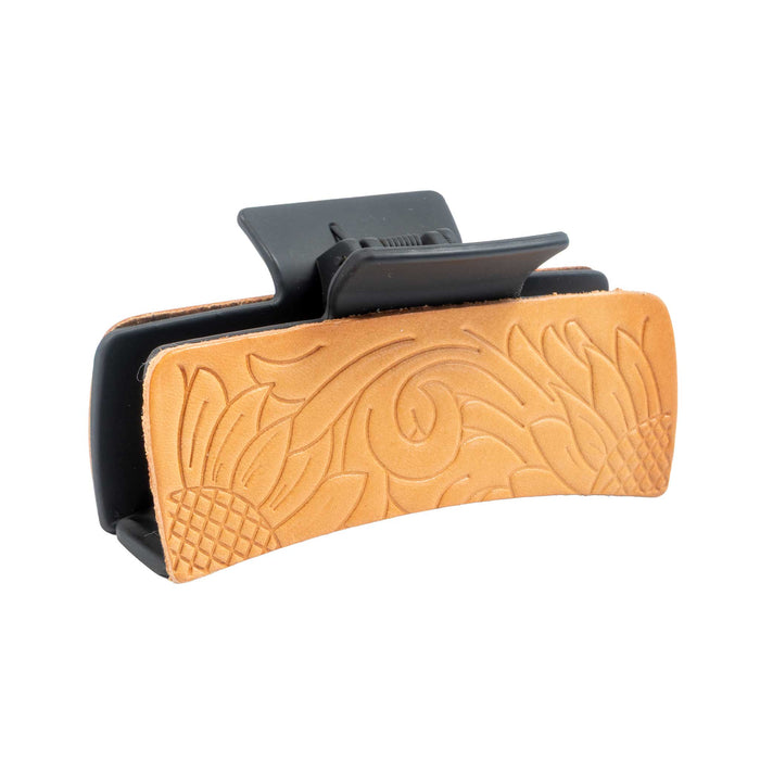 McIntire Saddlery Hair Clip - Tooled Sunflowers WOMEN - Accessories - Hair Accessories McIntire Saddlery Black