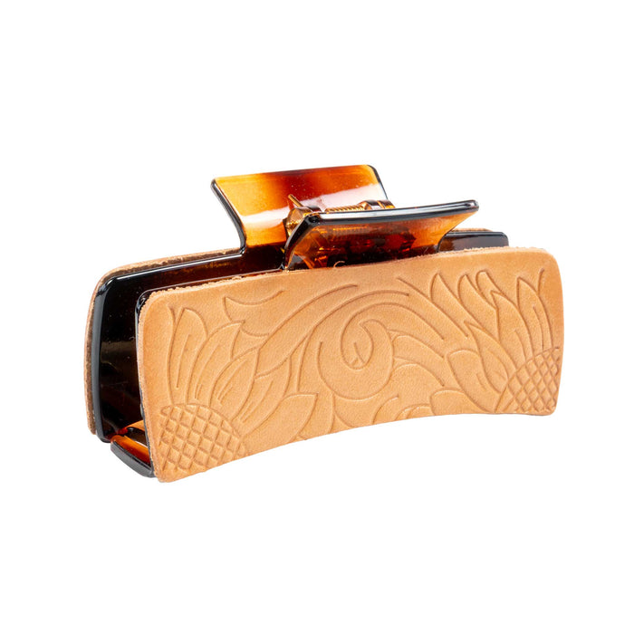 McIntire Saddlery Hair Clip - Tooled Sunflowers WOMEN - Accessories - Hair Accessories McIntire Saddlery Clear Brown