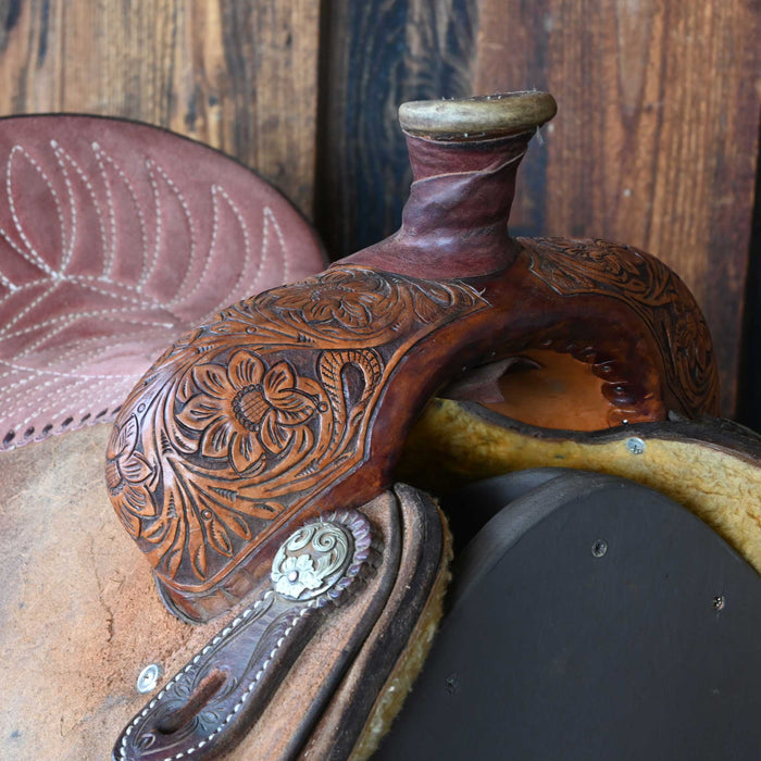 13.5" USED TRENT WARD PLATINUM CALF ROPING SADDLE