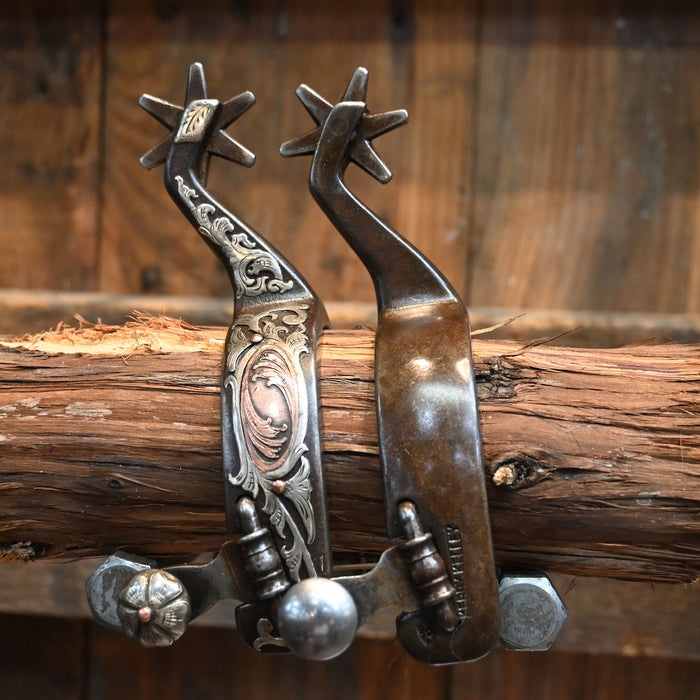 Kerry Kelley Silver & Copper Mounted 6pt. Spurs 2389