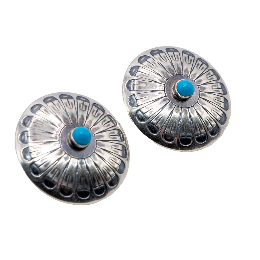 Kai Stamped Concho Earring w/ Turquoise Stone WOMEN - Accessories - Jewelry - Earrings Sunwest Silver