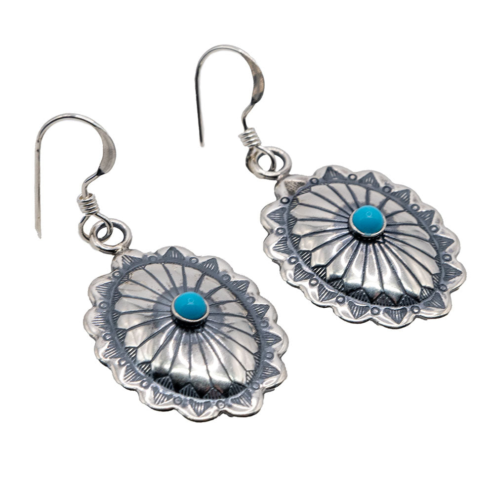 Medium Sterling Silver Stamped Concho Earring w/ Turquoise Stone WOMEN - Accessories - Jewelry - Earrings Sunwest Silver