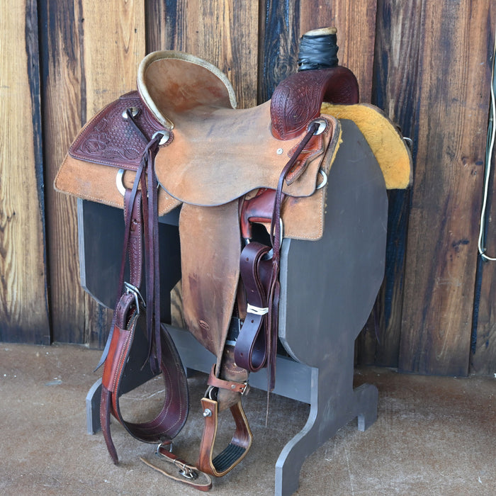 15" USED JIM SANDS TEAM ROPING SADDLE