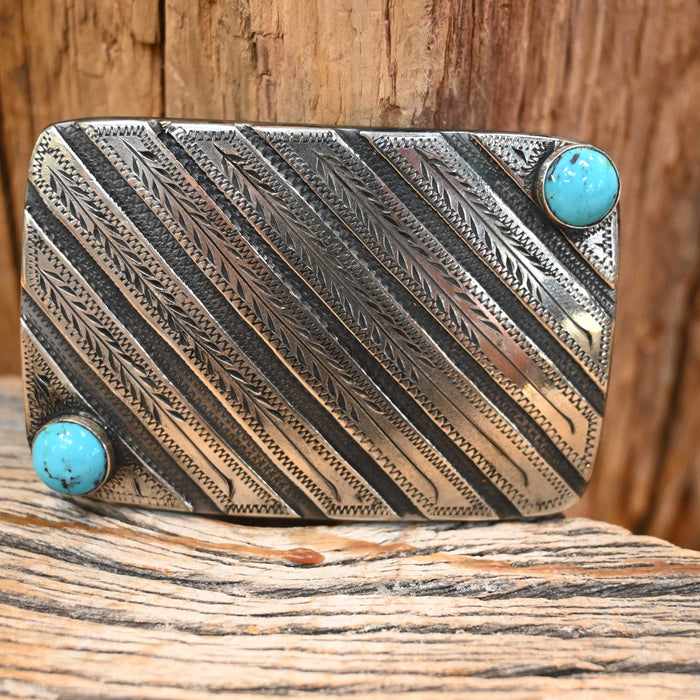 Turtle Jones Stripes with 2 Turquoise Stones Belt Buckle