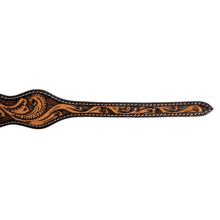 Scalloped Dog Collar With Tooled Floral Scroll