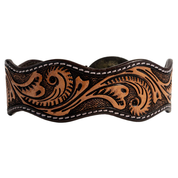 Scalloped Dog Collar With Tooled Floral Scroll