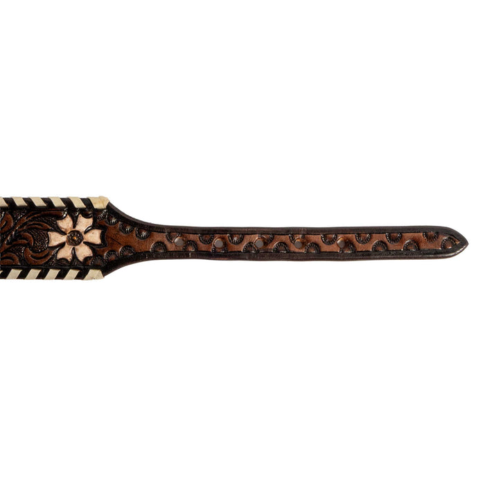 Floral Tooled Leather Dog Collar With Engraved Buckle