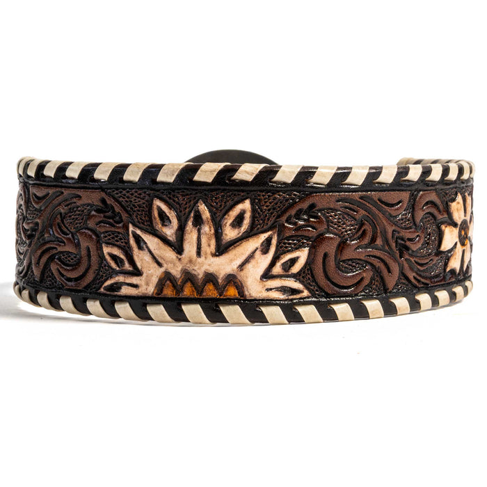 Floral Tooled Leather Dog Collar With Engraved Buckle